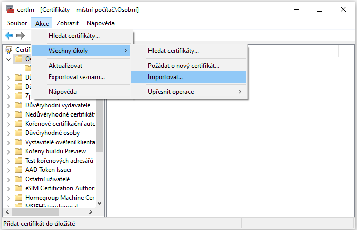 Soubor:Sprava certifikatu-Akce-Vsechny ukoly-Importovat.png