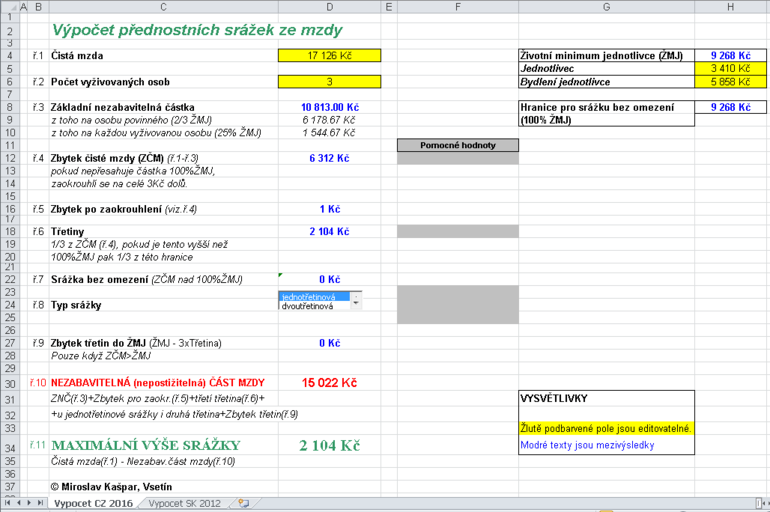 Srazky ze mzdy 2016 priklad 1 Excel.png